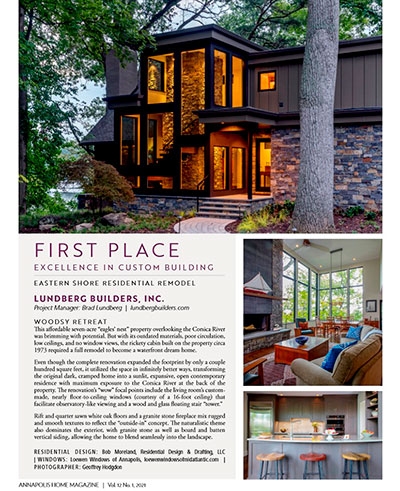 Lundberg Builders Wins 1st Place Excellence in Custom Building